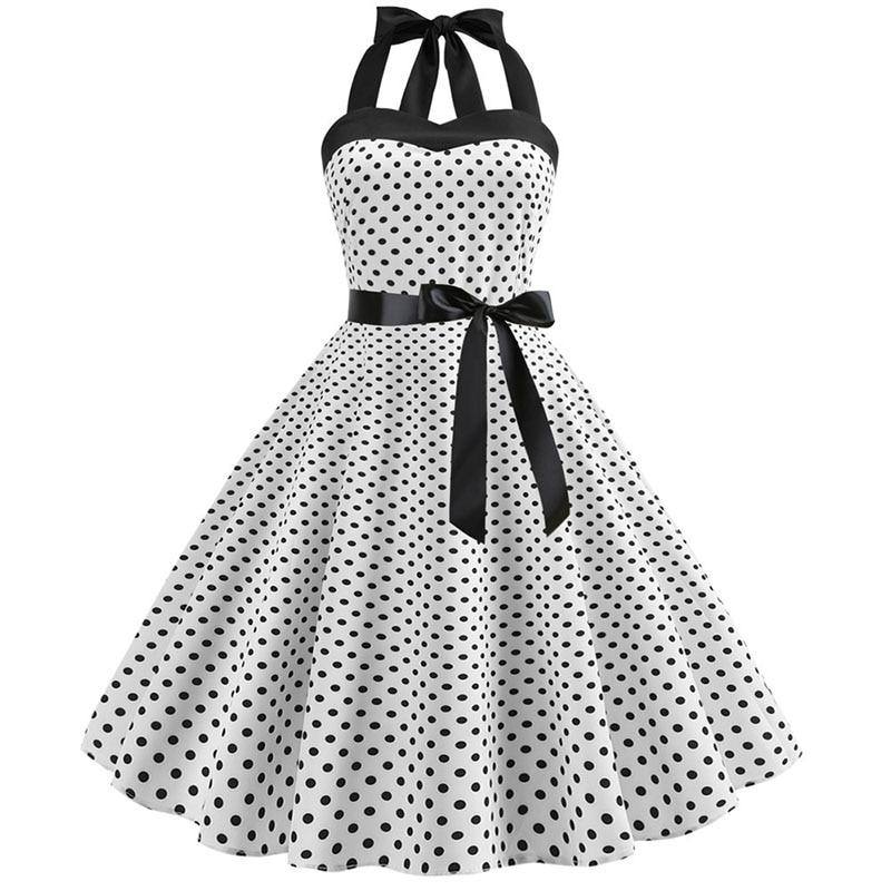 Robe vintage Blanche à Petits Pois Noirs
