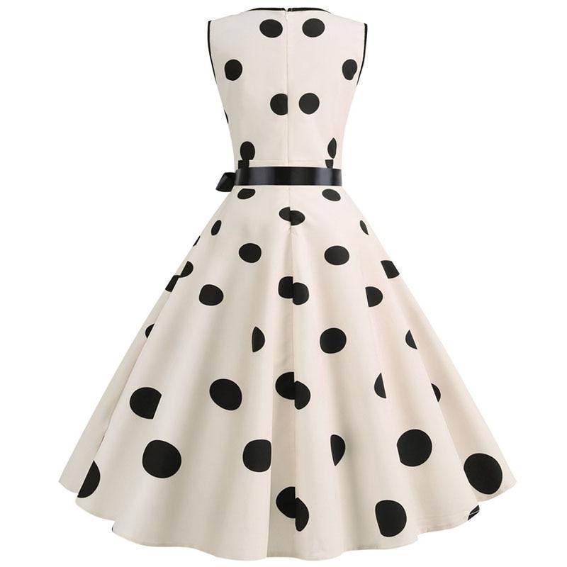 Robe vintage de Cérémonie Blanche à Pois noirs