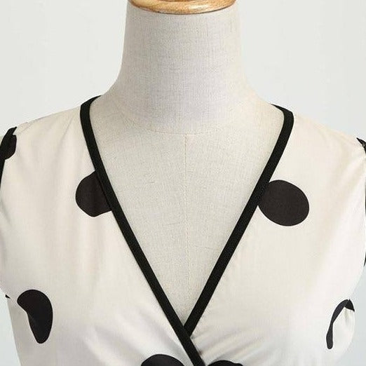 Robe vintage de Cérémonie Blanche à Pois noirs