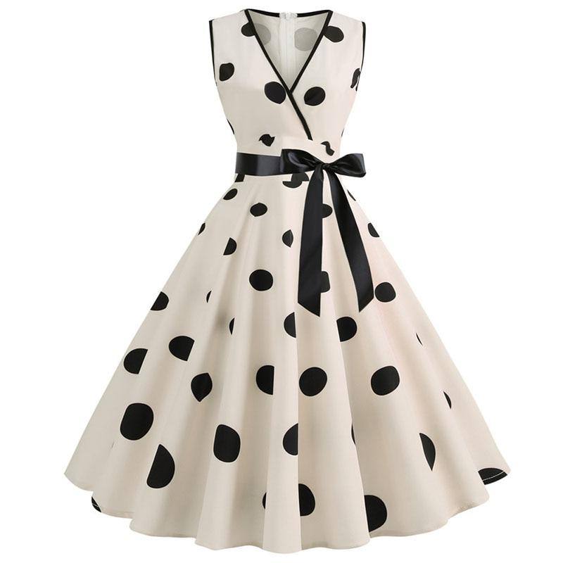 Robe vintage de Cérémonie Blanche à Pois noirs