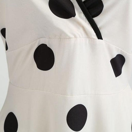 Robe vintage de Cérémonie Blanche à Pois noirs