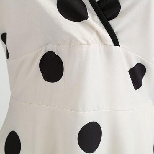 Robe vintage de Cérémonie Blanche à Pois noirs