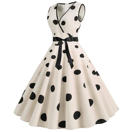Robe vintage de Cérémonie Blanche à Pois noirs