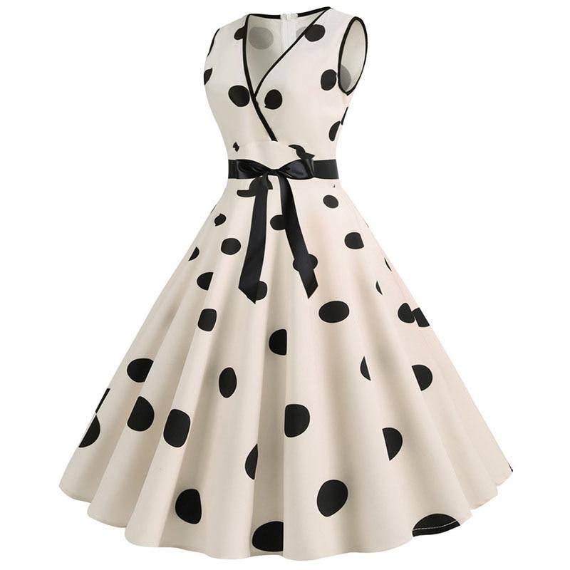 Robe vintage de Cérémonie Blanche à Pois noirs