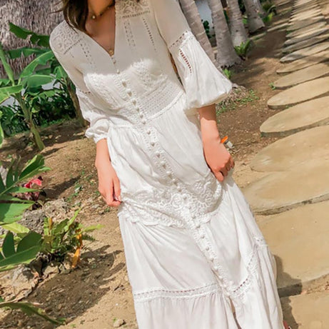 Weißes böhmisches Spitzenhochzeitskleid - Aliénor