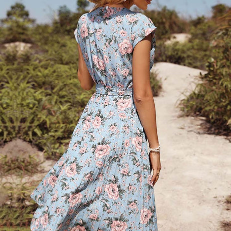 Robe Bohème Turquoise à Ceinture - Annabelle