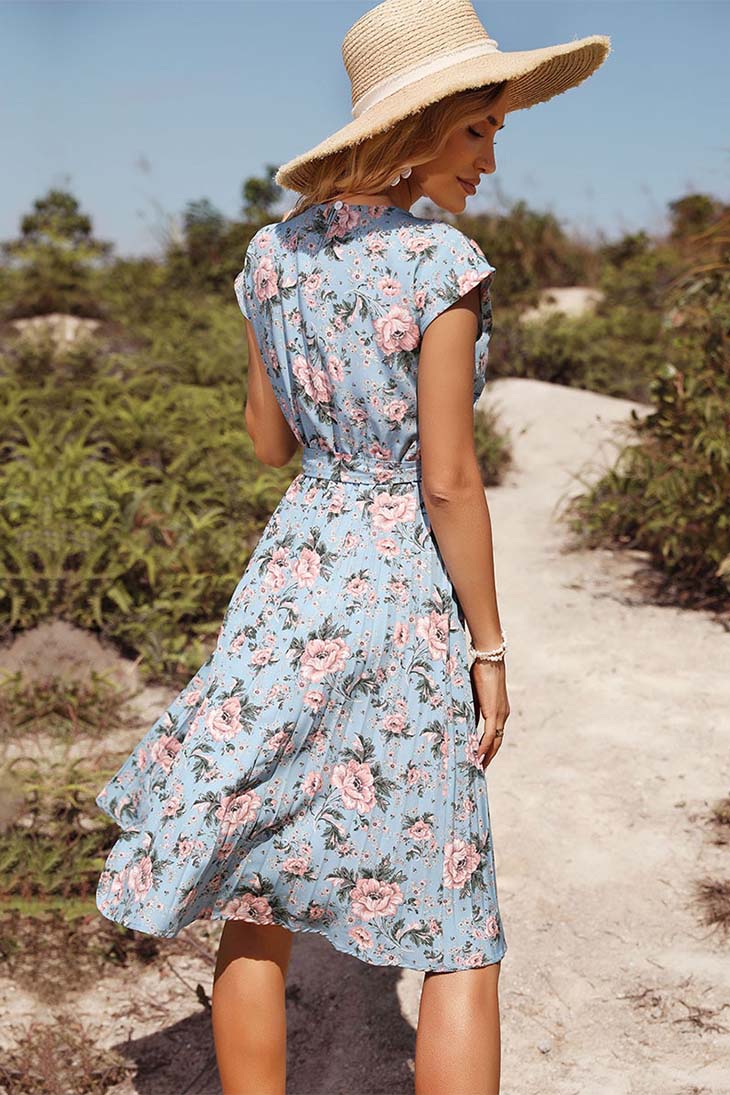 Robe Bohème Turquoise à Ceinture - Annabelle