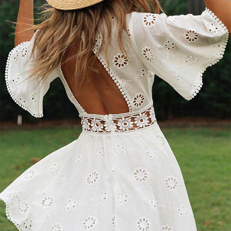 Robe Bohème Blanche à Manches Evasées - Terra