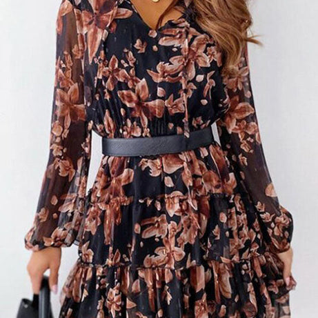 Blaues Bohemian-Kleid mit roten Blumen – Agnès