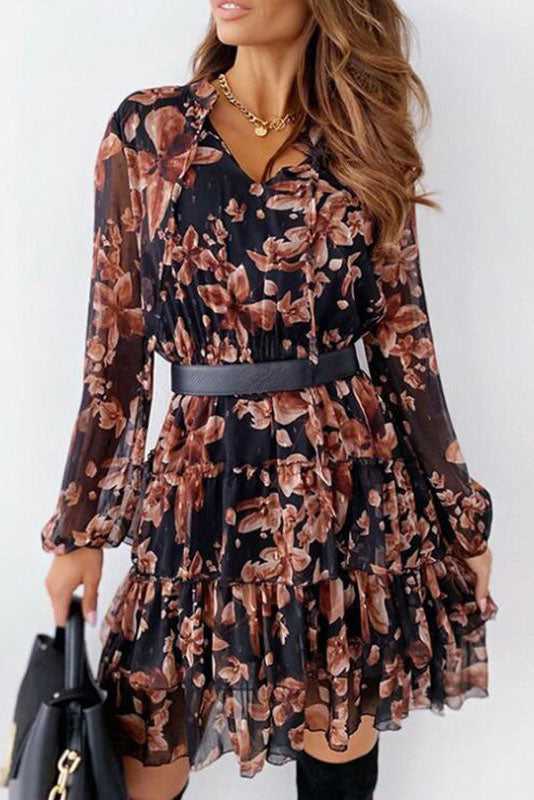 Blaues Bohemian-Kleid mit roten Blumen – Agnès