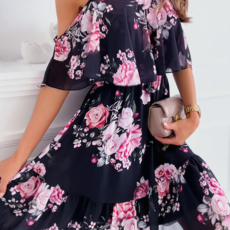 Kurzes böhmisches Blumenkleid – Beere