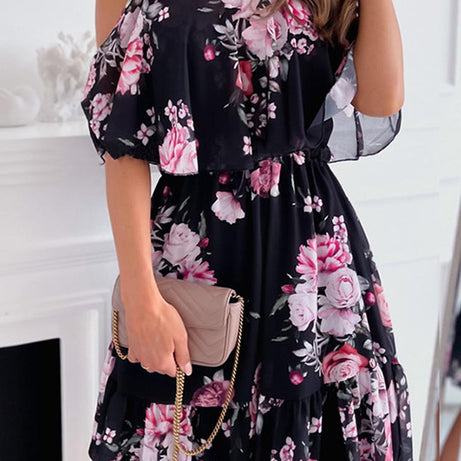 Kurzes böhmisches Blumenkleid – Beere