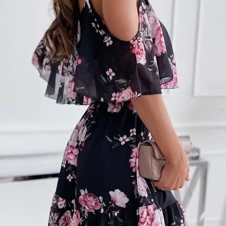 Kurzes böhmisches Blumenkleid – Beere
