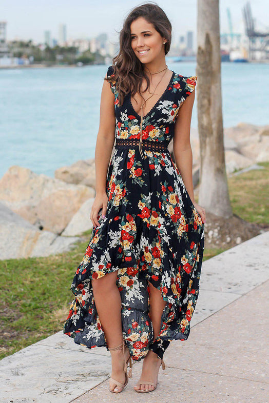 Rückenfreies Kleid mit böhmischem Blumenmuster – Hermance