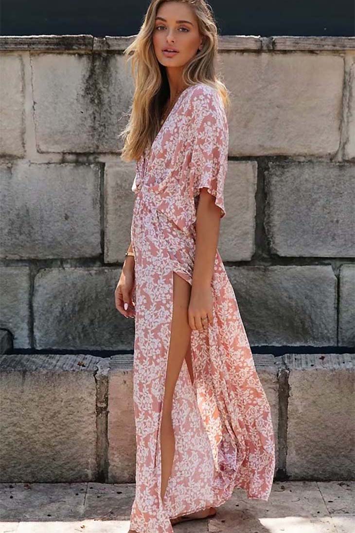 Pastellrosa Bohemian-Kleid - Zoé