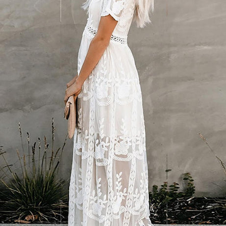 Robe Longue Blanche Bohème Chic - Angéline