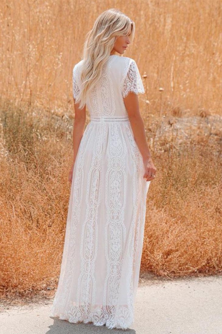 Robe Longue Bohème Blanche en Dentelle - Alba