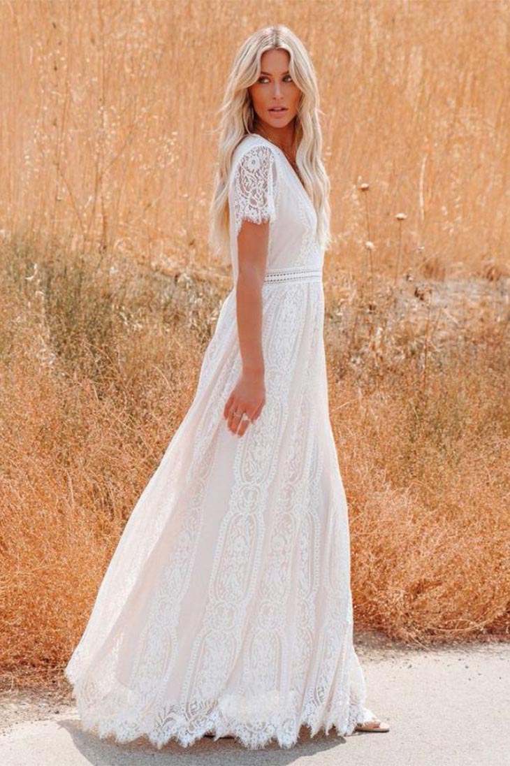 Robe Longue Bohème Blanche en Dentelle - Alba