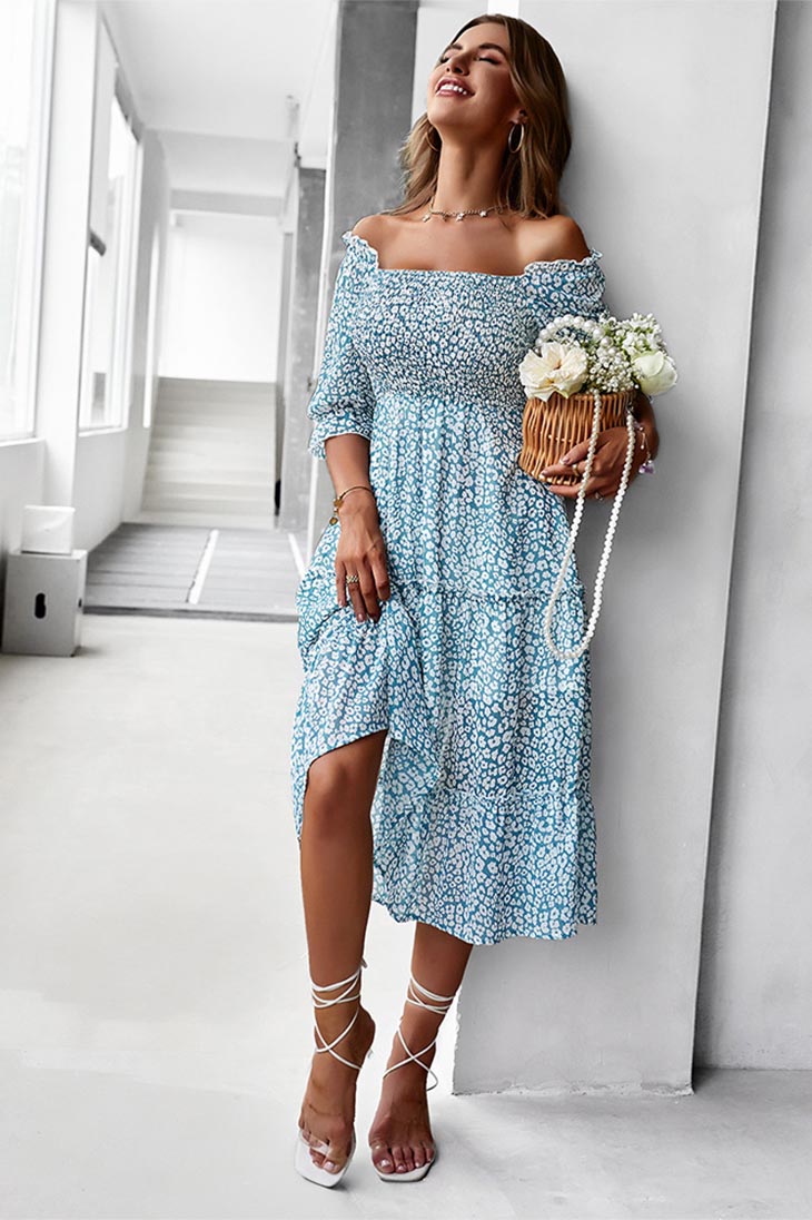 Bohemian Blue Midi Dress - Cassandre