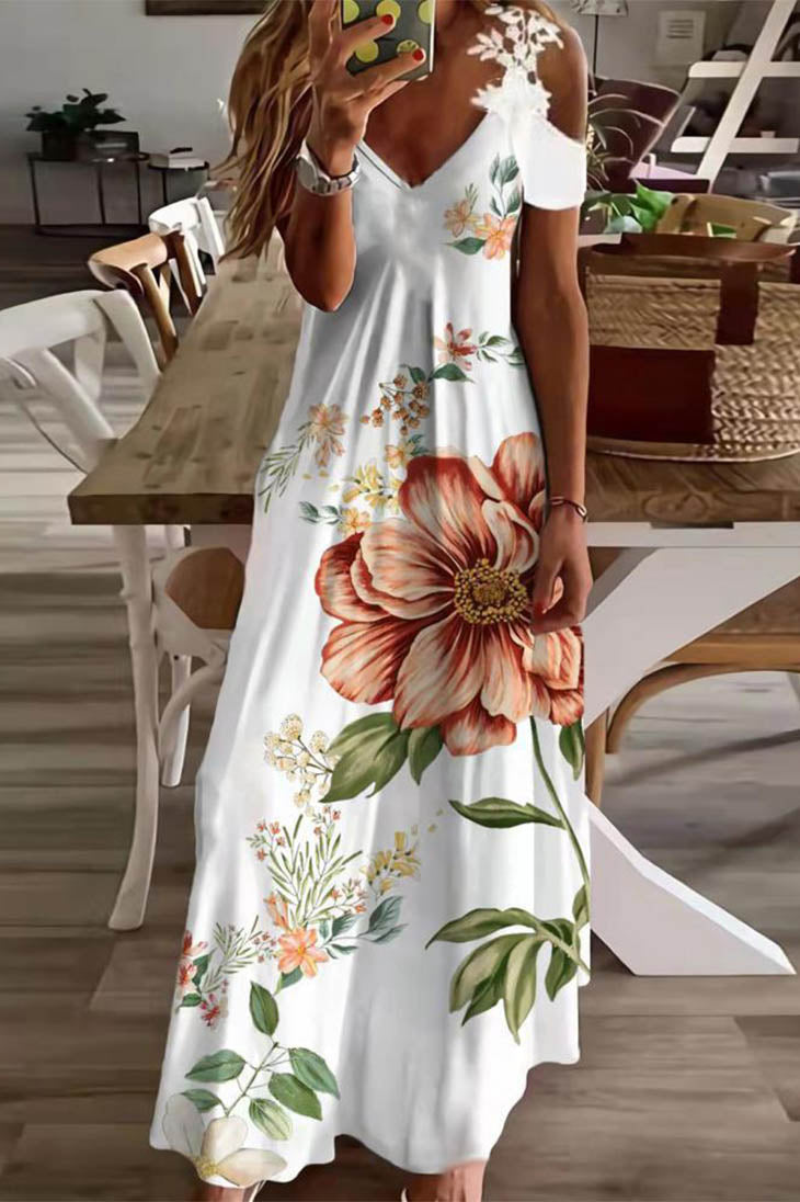 Langes böhmisches Blumenkleid - Sélène