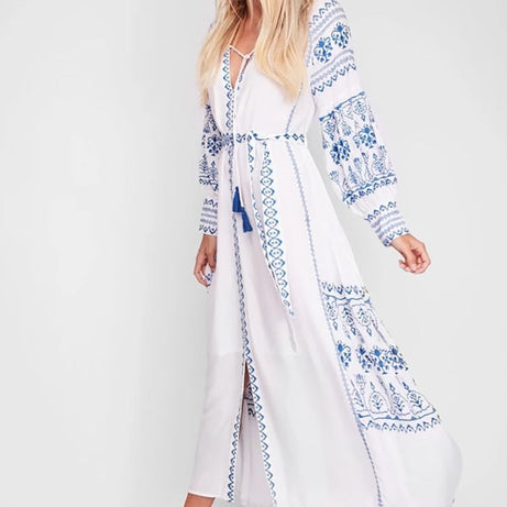 Robe Longue Bohème Bleue et Blanche - Célian