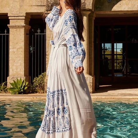 Robe Longue Bohème Bleue et Blanche - Célian