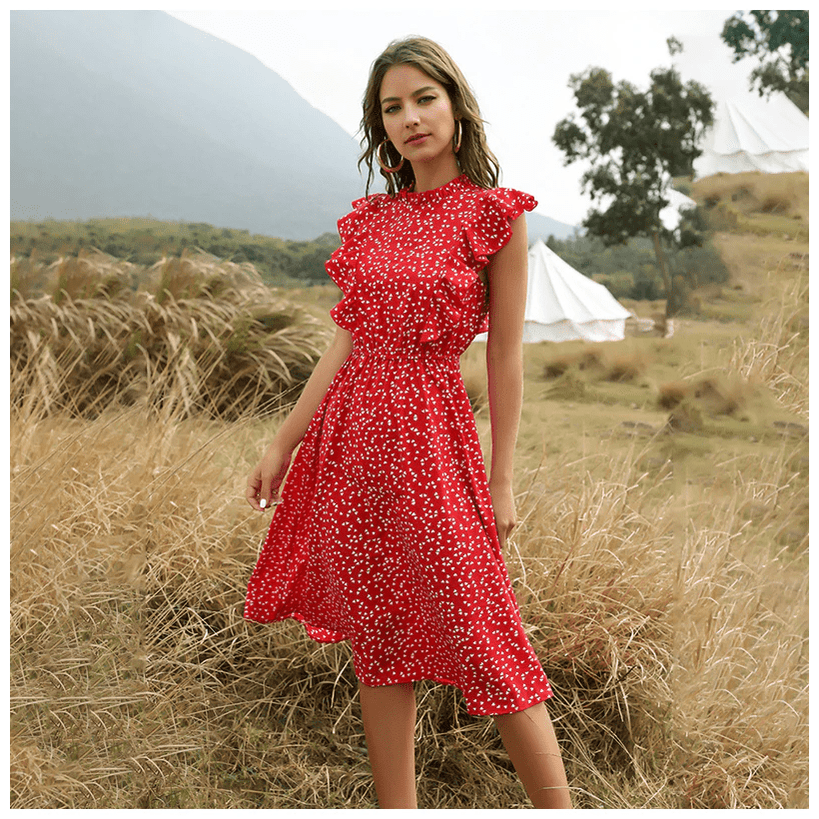 Rotes langes Kleid im Bohemian-Chic-Stil