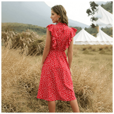 Rotes langes Kleid im Bohemian-Chic-Stil