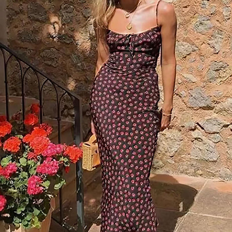 Robe Longue Bohème à Fines Bretelles - Maddie