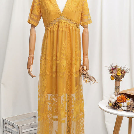 Langes schwarzes böhmisches Spitzenkleid – Seraphina