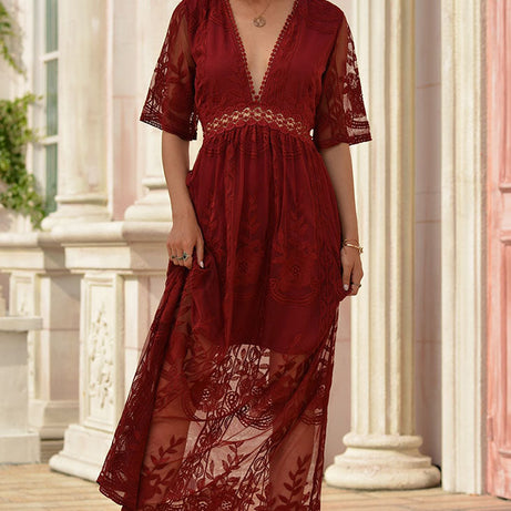 Langes schwarzes böhmisches Spitzenkleid – Seraphina