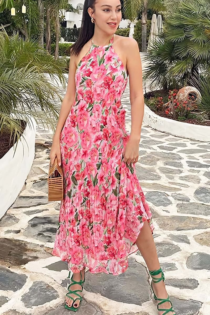 Langes böhmisches rosa Kleid – Ophélie