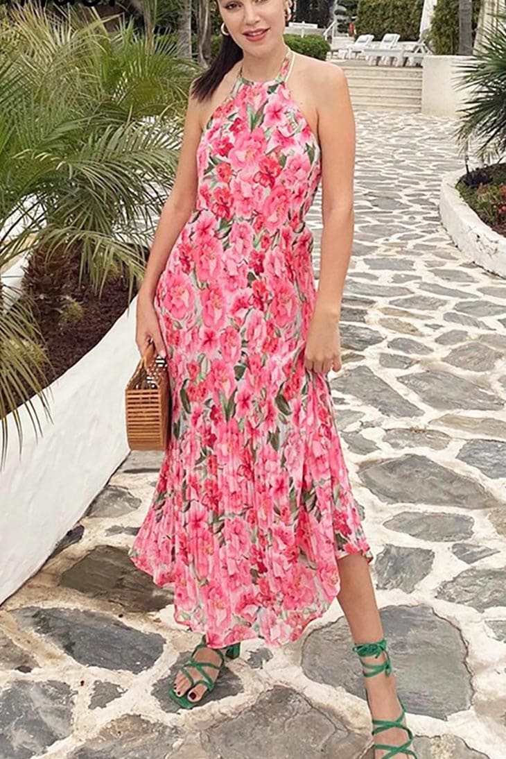 Langes böhmisches rosa Kleid – Ophélie