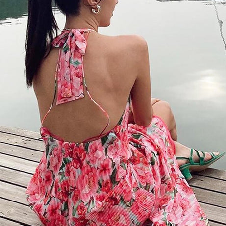 Langes böhmisches rosa Kleid – Ophélie