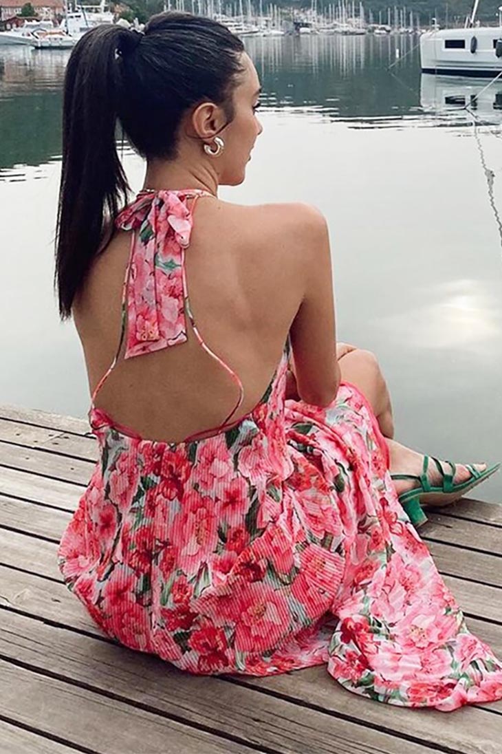 Langes böhmisches rosa Kleid – Ophélie