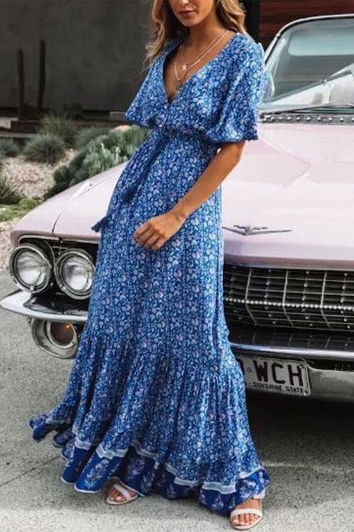 Indisches türkisfarbenes böhmisches langes Kleid – Hazel