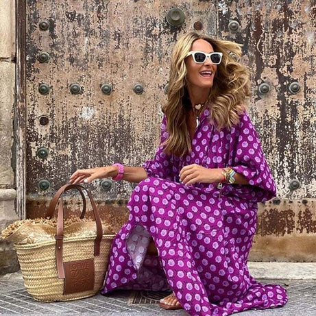 Lila böhmisches langes Kleid - Garance