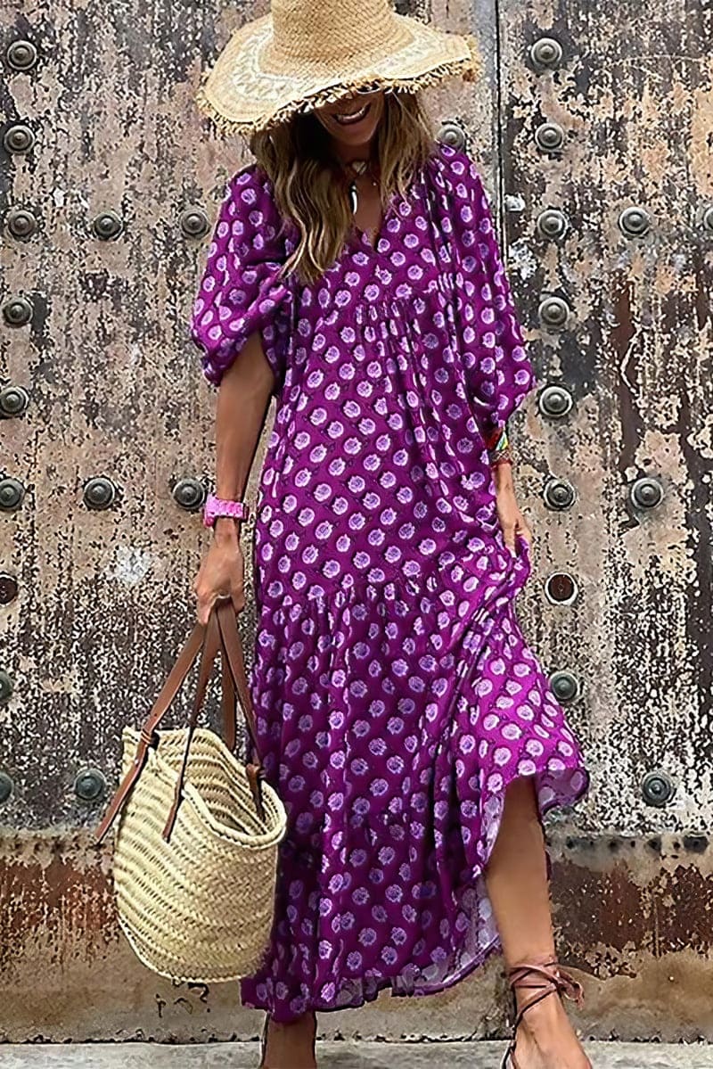 Lila böhmisches langes Kleid - Garance