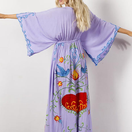 Langes Bohemian-Kleid mit V-Ausschnitt – Ella