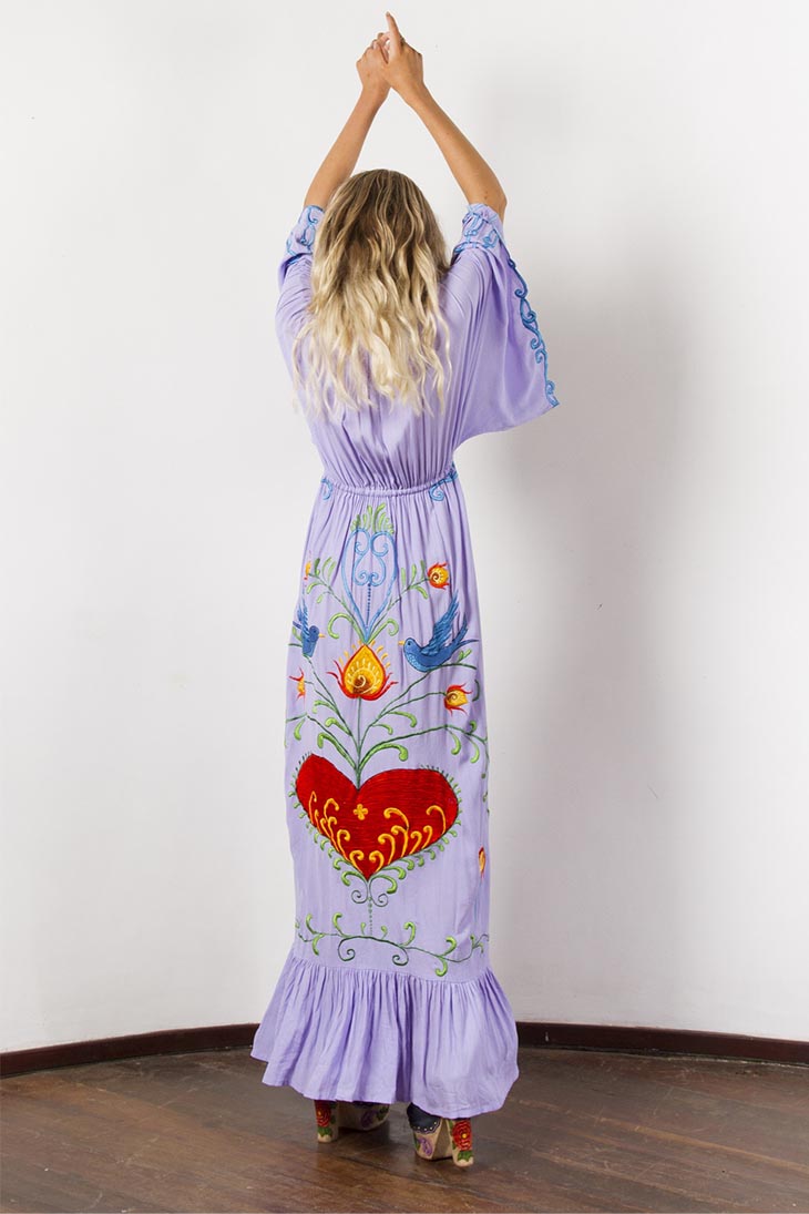 Langes Bohemian-Kleid mit V-Ausschnitt – Ella