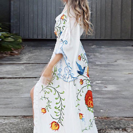 Langes Bohemian-Kleid mit V-Ausschnitt – Ella