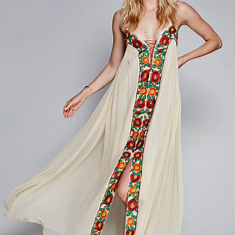 Langes böhmisches Baumwollkleid – Celeste