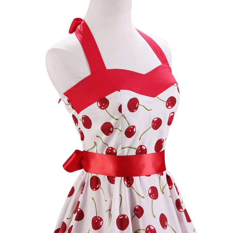Robe vintage Blanche à Cerises Rouges
