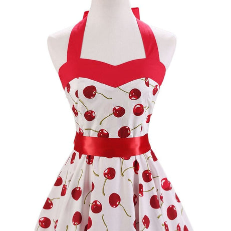 Robe vintage Blanche à Cerises Rouges