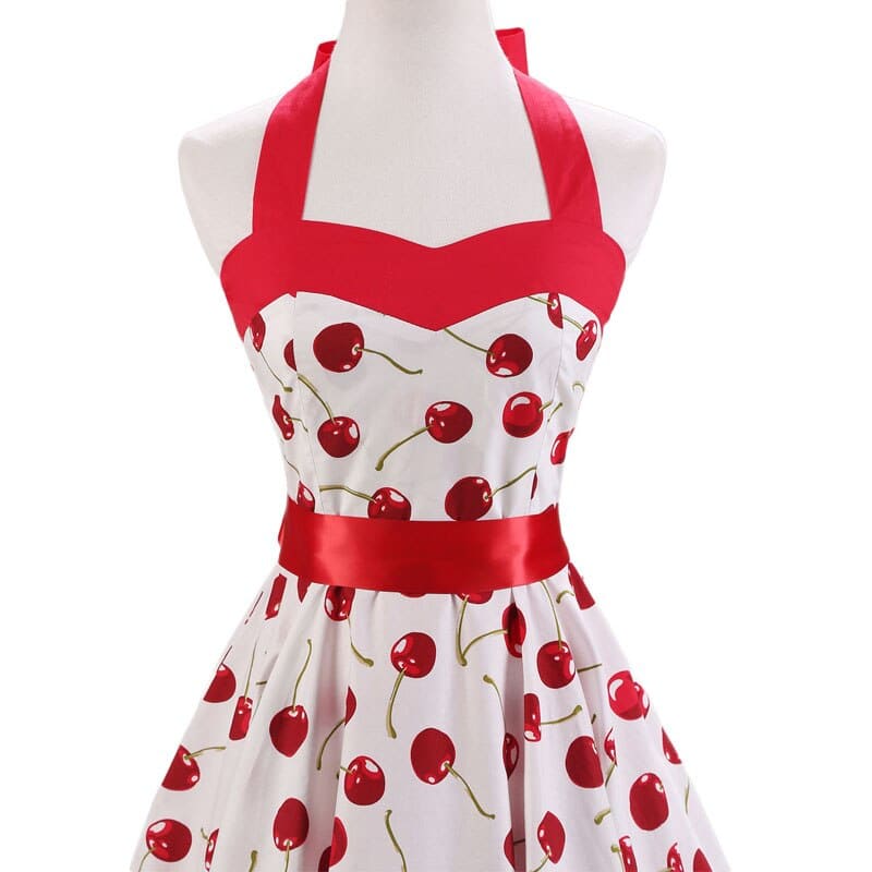 Robe vintage Blanche à Cerises Rouges
