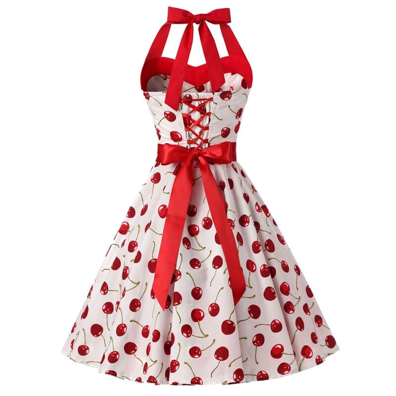 Robe vintage Blanche à Cerises Rouges