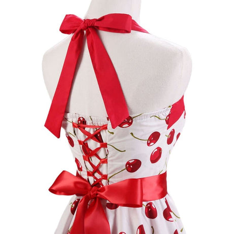 Robe vintage Blanche à Cerises Rouges