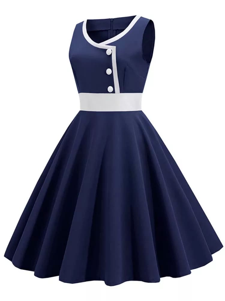 Robe vintage Bleu Marine à Boutons