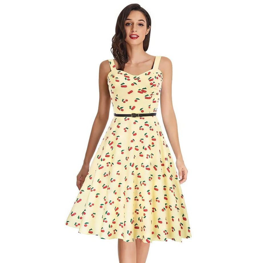 Robe vintage Jaune Pastel Cerises