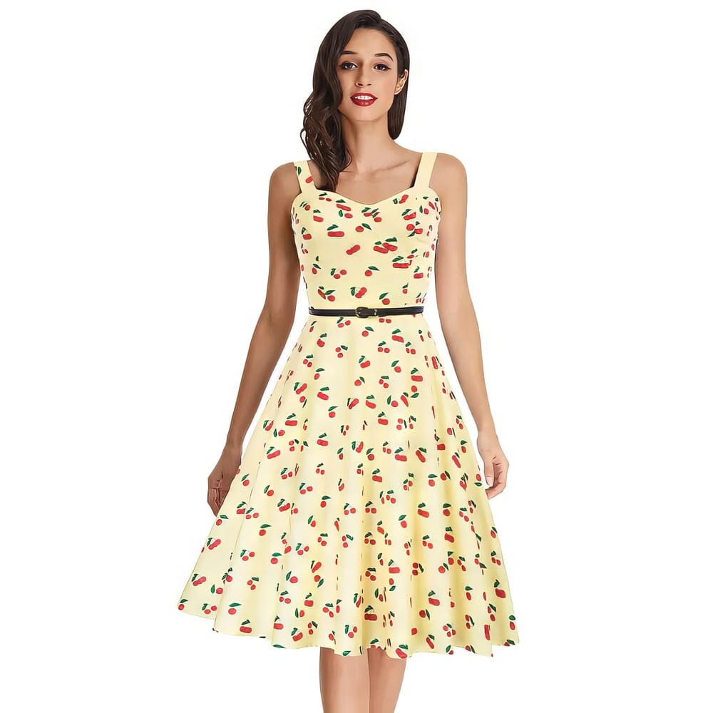 Robe vintage Jaune Pastel Cerises